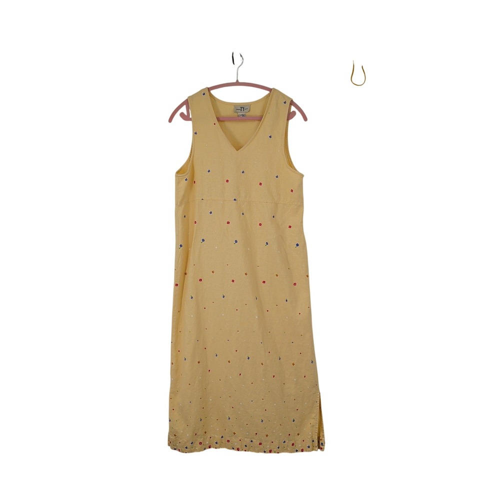 Original TY Wear Women Yellow Linen Blend Floral V-Neck Sleeveless Maxi Dress 14